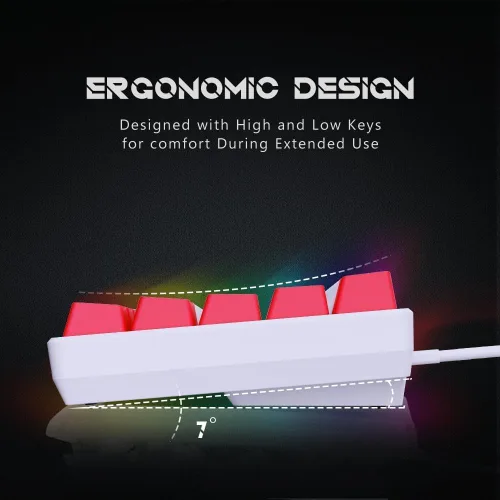 Vista 5 de abucow Teclado mecánico con cable 60% Diseño compacto de 68 teclas, anti-fantasma completo, interruptor marrón intercambiable, teclas rojas