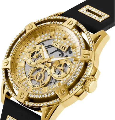 Vista 4 de GUESS US - Reloj multifunción de silicona para hombre, color dorado y negro