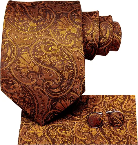 Vista 210 de Hi-Tie Corbatas de seda para hombre, diseño de cachemira a rayas, con bolsillo, gemelos cuadrados, conjunto formal de negocios