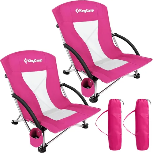 Vista 13 de KingCamp Paquete de 2 sillas de playa ligeras y plegables con respaldo alto con soporte para tazas, bolsa de almohada para acampar al aire libre