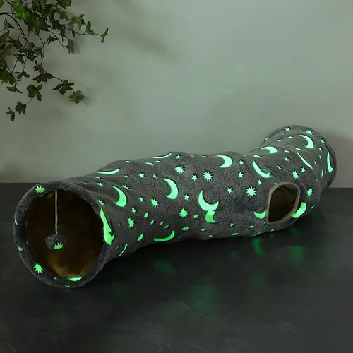 Vista 8 de Túnel Tubo para Gatos con Juguetes de Pelotas de Felpa Plegable Auto-Luminoso Fotoluminiscencia, para Mascotas Pequeñas Conejitos Conejos, Gatitos
