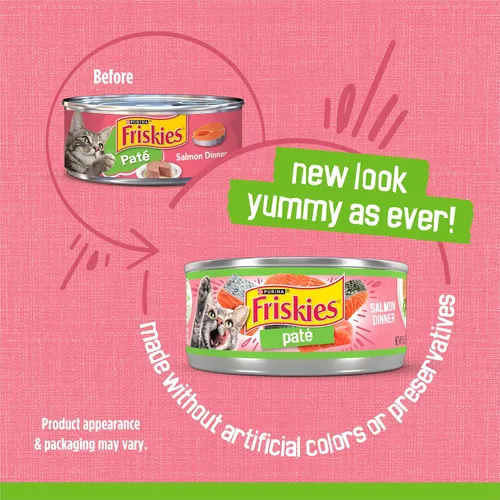 Vista 2 de Purina Friskies - Paté de comida húmeda para gatos, cena de salmón en paté (paquete de 24) latas de 5.5 onzas