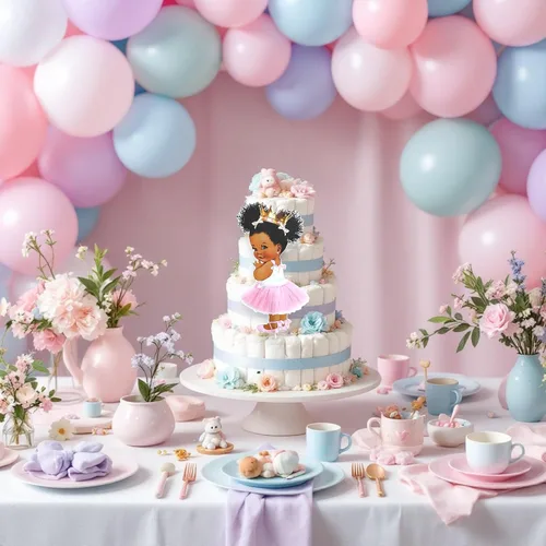 Vista 7 de Centros de mesa de princesa para baby shower, decoración de mesa de 10 pulgadas, princesa afroamericana, centro de mesa de cumpleaños negro real