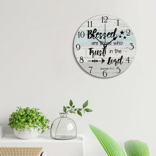 Vista 4 de Trust in the Lord With All Your Heart - Reloj de pared con versículo bíblico – Arte de cita religiosa de madera cristiana inspiradora – Madera