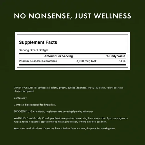 Vista 2 de Swanson Betacaroteno - Suplemento de vitamina A que promueve la salud inmunológica, la salud de los ojos y la piel - Fórmula de bienestar natural