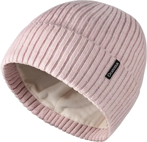 Vista 13 de Ocatoma Gorro para hombre y mujer, cálido gorro de invierno tejido con puños, suave y cálido, gorro de esquí unisex Camello gris
