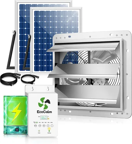 Vista 8 de Ventilador de escape solar de 12 pulgadas para invernadero con termostato inteligente, batería