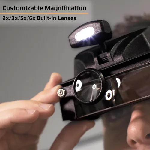 Vista 6 de Carson LumiVisor - Lupa de cabeza, visera de cabeza negra con lupa iluminada LED (2x/3x/5x/6x) (LV-10)