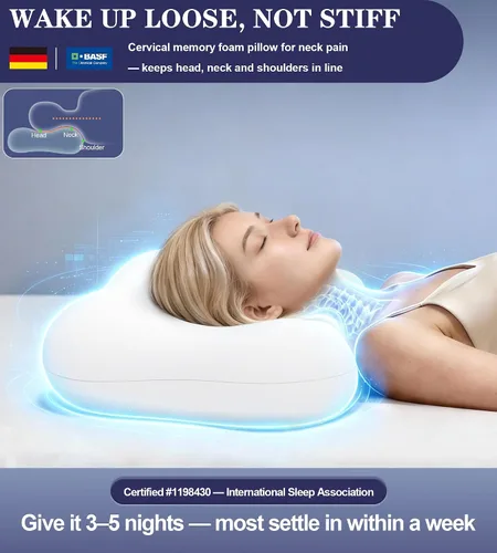 Vista 2 de Almohada cervical para aliviar el dolor de cuello y dormir de lado Blanco