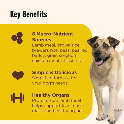 Vista 4 de Nutrish - Comida seca para perros con ingredientes limitados, receta de carne de cordero y arroz integral, bolsa de 14 lb, el embalaje puede variar