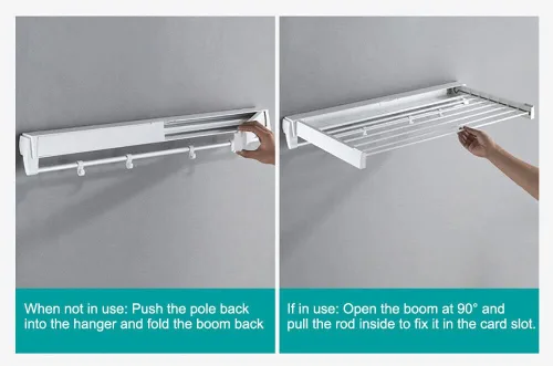 Vista 4 de Tendedero plegable para colgar en la pared, plegable, para interiores, con 7 varillas, para lavandería o baño
