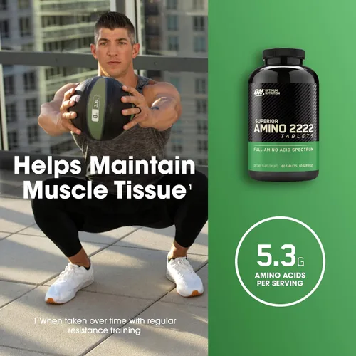 Vista 3 de Optimum Nutrition Superior Amino 2222 Tablets, Complete EAAs, 160 Ct