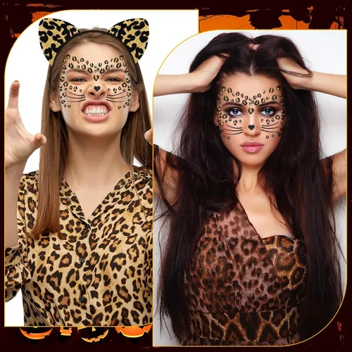 Vista 6 de Eaasty 2 piezas de disfraz de animal con orejas y diadema de animales temporales para Halloween, cosplay, fiestas de niñas y mujeres (leopardo)