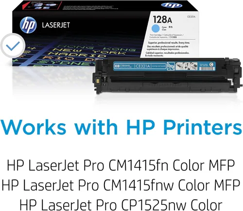 Vista 2 de HP Cartucho de tóner cian 128A Funciona LaserJet Pro CM1415 Color, serie de colores CP1525 CE321A