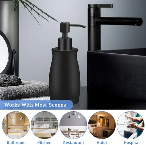 Vista 7 de ARKTEK Dispensador de jabón negro mate de acero inoxidable de 13.5 onzas – Dispensador de loción líquida para manos, dispensador de jabón recargable