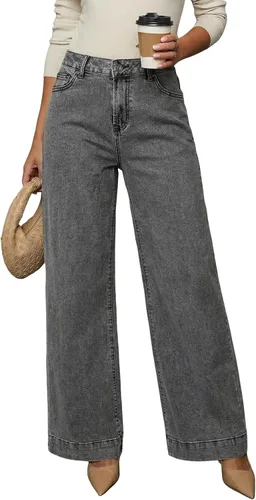Vista 21 de Dokotoo Pantalones de mezclilla casuales de cintura alta para mujer Marrón