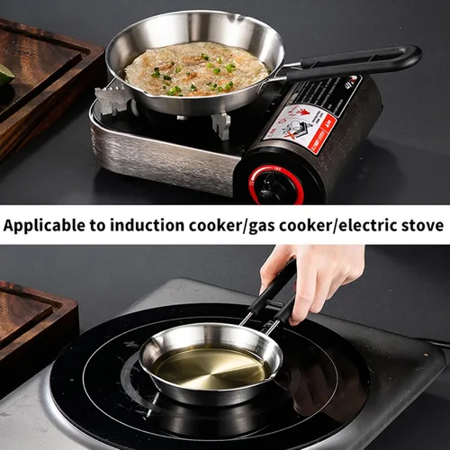 Vista 4 de RSBFER Mini sartén antiadherente para huevos, sartén de acero inoxidable 304, sartén de cocina para tortilla, bistec, panqueques, 4.7 in
