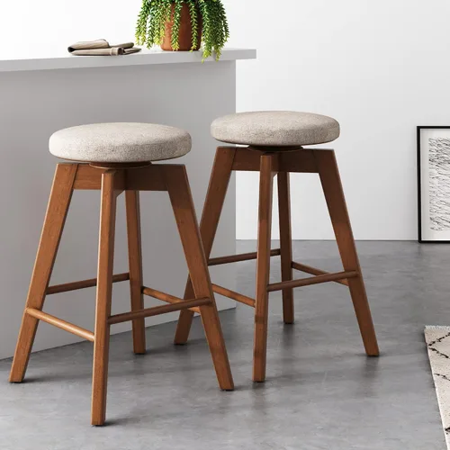Vista 13 de Nathan James Barker Taburete de bar de altura de mostrador de madera maciza con cojín tapizado, taburete de isla sin respaldo con patas de madera