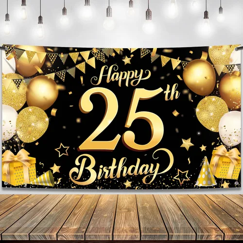 Vista 9 de KatchOn, XTRALARGE - Cartel de cumpleaños número 25 negro y dorado, de 72 x 44 pulgadas, reutilizable, resistente al agua, indecolorable