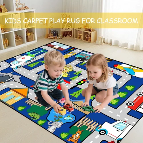 Vista 7 de Alfombra de juego para niños, alfombra de coche para niños, tapete de automóvil con mapa de vida de la ciudad para niños, juguete educativo