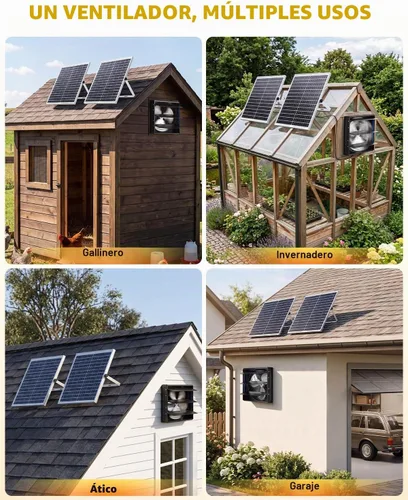 Vista 8 de Ventilador de escape solar de 14" para invernadero con batería recargable
