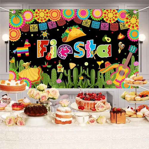 Vista 5 de Avezano Telón de fondo para fiesta temática mexicana, fiesta Luau Cinco de Mayo, cartel de carnaval, decoración de fiesta, telón de fondo de 70.8 x