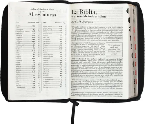 Vista 6 de Biblia Reina Valera 1960 tamaño Manual letra Grande 12 Puntos- Imitación Piel Negro/Negro con cierre y con índice. Colección ABBA., Negro