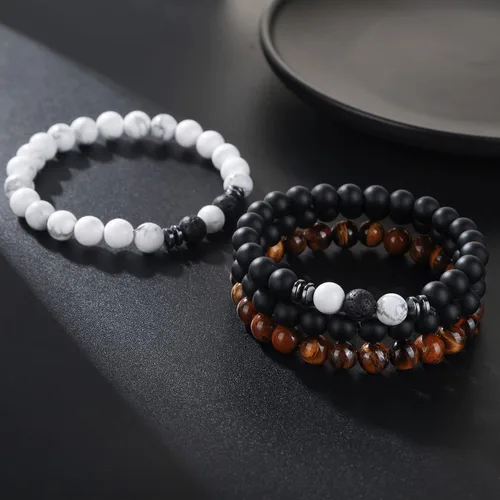 Vista 9 de RANKEEF - Pulsera de ojo de tigre para hombre, elástica, ajustable, cuentas de vidrio color negro, 516 de pulgada