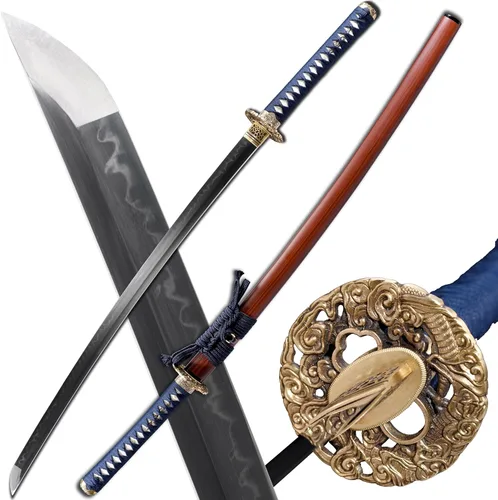 Vista 8 de Espada Katana Samurai, templada en arcilla, acero T10, Hamon real, espada completa Full Tang, hecha a mano, samurái, extremadamente afilada