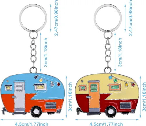 Vista 2 de 2 Piezas Llavero de Caravana, Llavero de Caravana RV Accesorios de Caravana para Remolques de Viaje Llavero Retro de Coche de Camping