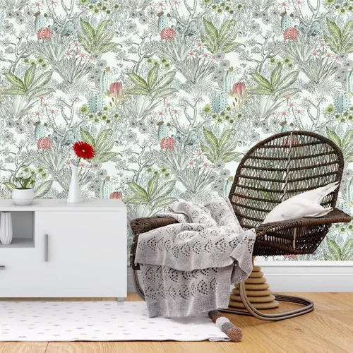 Vista 9 de Wudnaye Papel tapiz bohemio para despegar y pegar, papel tapiz Catus de 17.7 x 118.1 pulgadas, papel tapiz floral vintage para despegar y pegar
