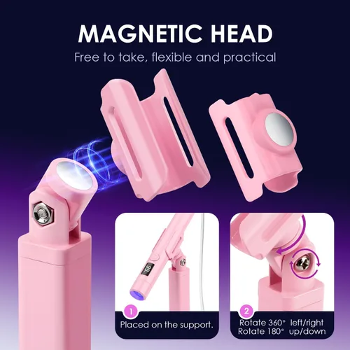 Vista 6 de Mini luz UV para uñas, luz UV de mano pequeña rosa portátil para uñas de gel, lámpara de curación flash recargable inalámbrica, lámpara de gel