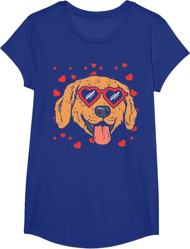 Vista 71 de Golden Retriever cara corazón gafas día de San Valentín perro regalo camiseta Negro