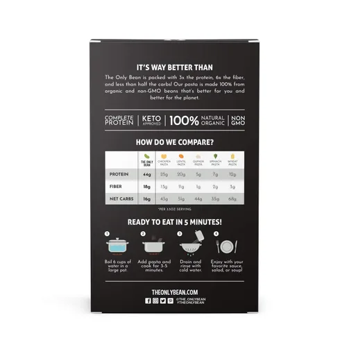 Vista 3 de The Only Bean - Pasta orgánica de fettuccine de frijol negro - alta proteína, Keto Friendly, sin gluten, vegano, sin OMG, Kosher, bajo