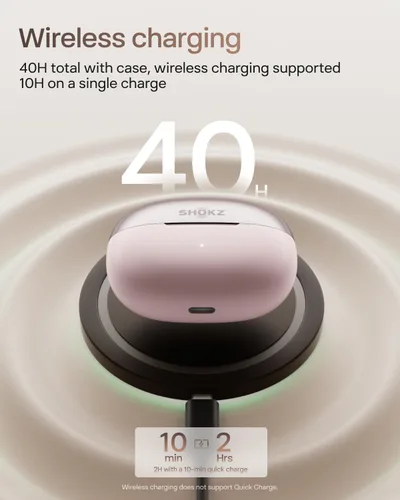 Vista 6 de SHOKZ OpenDots ONE - Auriculares de oído abierto, Auriculares de clip - Auriculares inalámbricos Bluetooth con micrófono - Seguros, ligeros, Rosa