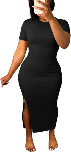 Vista 9 de Women's Casual Short Sleeve Dress T Shirt Bodycon Dresses V Neck Maxi Sundress Basic Party Club Dress