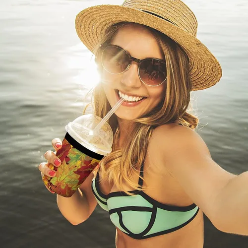 Vista 6 de Autumn Leaves Reusable Insulated Neoprene Iced Coffee Cup Sleeves 3 Sizes Diving Material Cup Durable Beverage Covers for Cold Coffee Tea Drinks