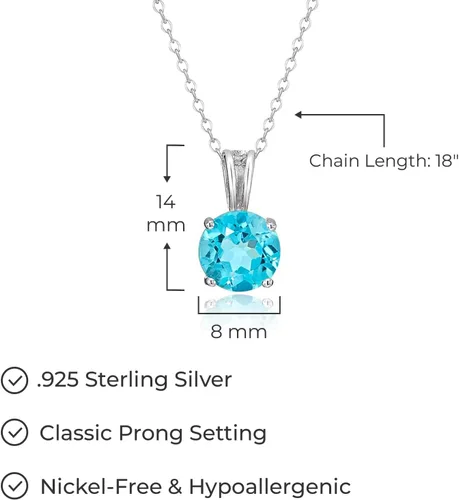 Vista 25 de Amazon Essentials Collar con colgante de piedra natal de corte redondo de plata de ley de 18 pulgadas (anteriormente colección Amazon)