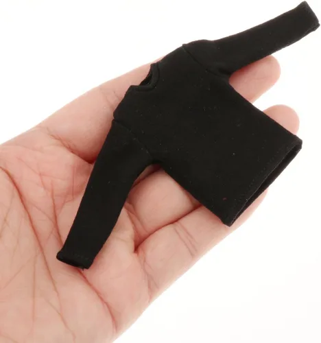Vista 5 de Colaxi Camiseta de manga larga con figura de hombre a escala 1/12, ropa de muñeca en miniatura para figura de 6 pulgadas, color negro