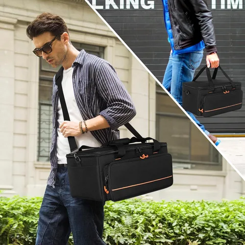 Vista 6 de LUXJA Bolsa de luz acolchada para 4 luces par, funda con divisor interior y bolsillos para accesorios, color negro