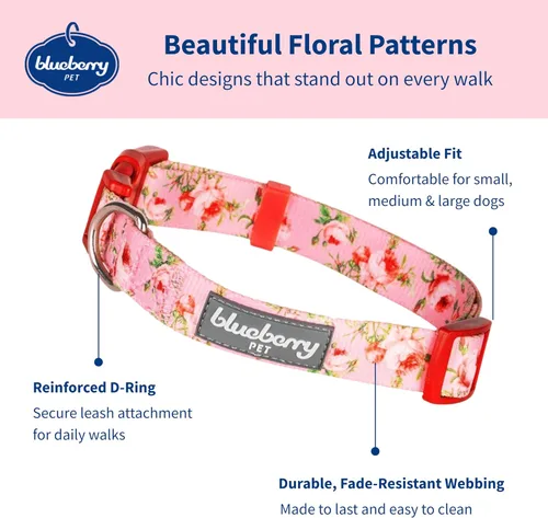 Vista 2 de Collar para Perro Blueberry Pet - Collar Floral Rosa Rosa Bebé para Cachorros, Collares Ajustables para Perros Pequeños, Collar para Perro Pequeño