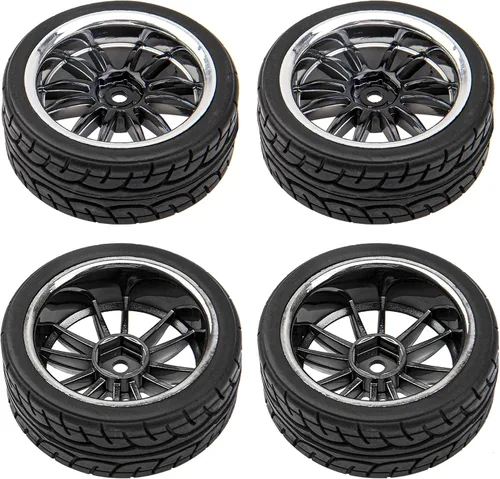 Vista 3 de Llantas hexagonales de 12 radios y neumáticos de goma compatibles con HSP Tamiya HPI Kyosho 1/10 On-Road Touring Car WLtoys 1/14 144001 Traxxas 1/16