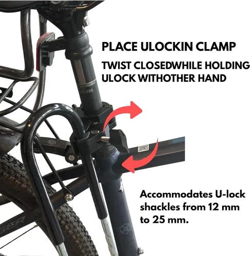 Vista 4 de Soporte de bloqueo en U para bicicleta de alta resistencia, soporte de doble abrazadera de metal para candado de bicicleta, se adapta a marcos