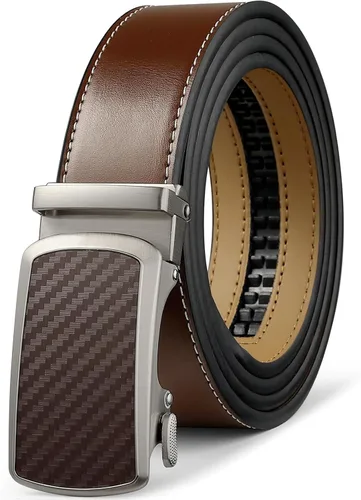 Vista 20 de Drowsmen - Cinturón de cuero para hombre con trinquete de 1 3/8 pulgadas, hebilla automática de deslizamiento con clic, ajuste ajustable para un