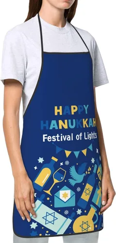 Vista 3 de Delantal de Hanukkah feliz ajustable para cocinar, babero de cocina para cocinar