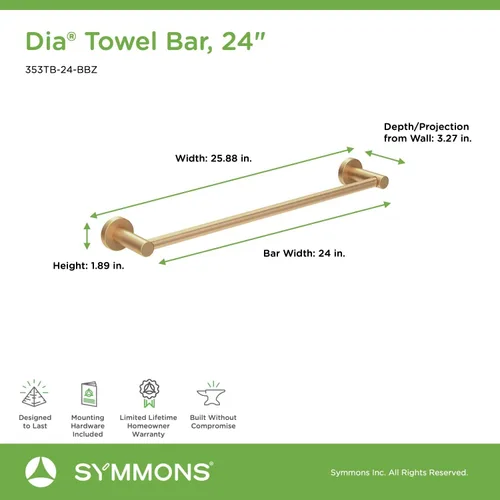 Vista 2 de Symmons 353TB-24-BBZ Toallero de pared de 24 pulgadas de diámetro en bronce cepillado Brushed Bronze Finish