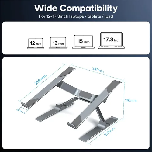 Vista 7 de OMOTON Soporte para portátil más estable, soporte ajustable de aluminio para escritorio, elevador ergonómico desmontable adecuado para todas