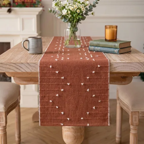 Vista 12 de Artoid Mode Camino de mesa tejido de algodón rústico verde militar, decoración de mesa de comedor para decoración de fiesta del hogar, 12 x 36