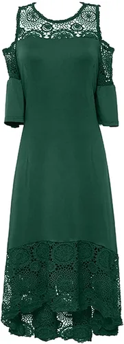 Vista 2 de Fragarn Vestido para mujer, casual, de moda, bordado, de encaje, longitud media, larga, conjunto de dos piezas, 0