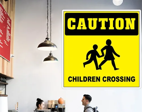 Vista 5 de Calcomanías personalizadas para camiones de comida con precaución para niños que cruzan restaurantes y concesiones de alimentos, letrero